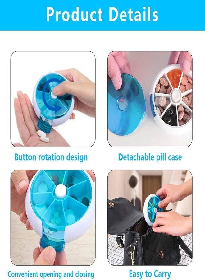 Wrixty Round 7 Compartment Rotate Pill Box, Travel Pill Container Spinning Open Design Pill Dispensers Tablet Box Vitamin Storage Box Case Organizer (Blue) - Image 5
